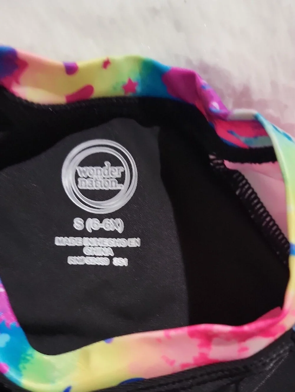 wonder nation Black Rash Guard Swim Set with Rainbow Tie-Dye & Mermaid Graphic